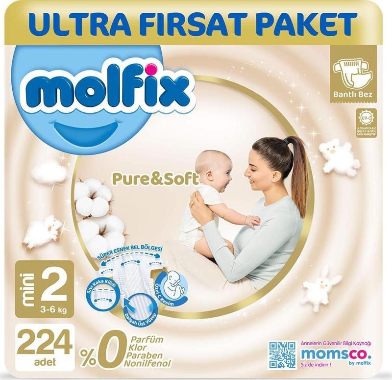 Pure & Soft Bebek Bezi 2 Beden Mini 224 Adet