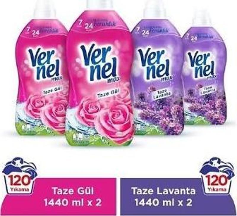 Max Konsantre Çamaşır Yumuşatıcısı 4 x 1440ml (240 Yıkama) 2 Taze Gül + 2 Taze Lavanta