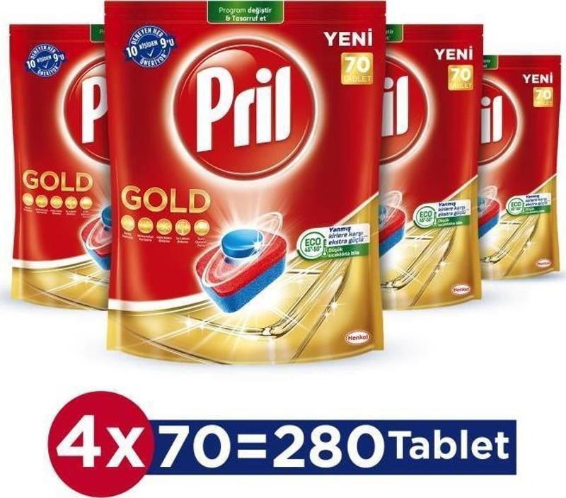 Gold 280 Yıkama Bulaşık Makinesi Deterjanı Tableti (4 x 70'li Paket)