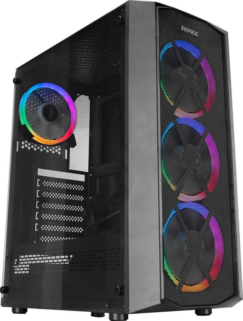 FLAT MESH Powersız Siyah Temper Camlı Mid Tower ATX Kasa