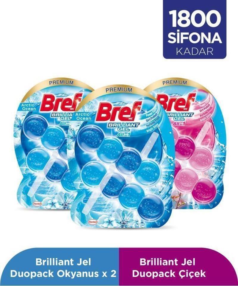 WC Brilliant Gel Duopack Klozet Bloğu 2 Okyanus + 1 Çiçek, 3 x 2'li Paket