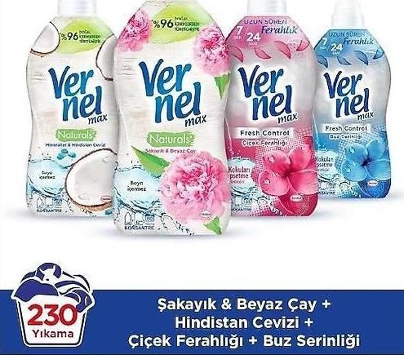 Max Konsantre Çamaşır Yumuşatıcısı 2x1440ml Şakayık+H.Cevizi+ 2x1320ml Çiçek Ferahlığı+Buz Serinliği