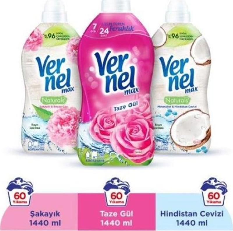 Max Konsantre Çamaşır Yumuşatıcısı 3 x 1440ml (180 Yıkama) Taze Gül + Taze Lavanta + Şakayık