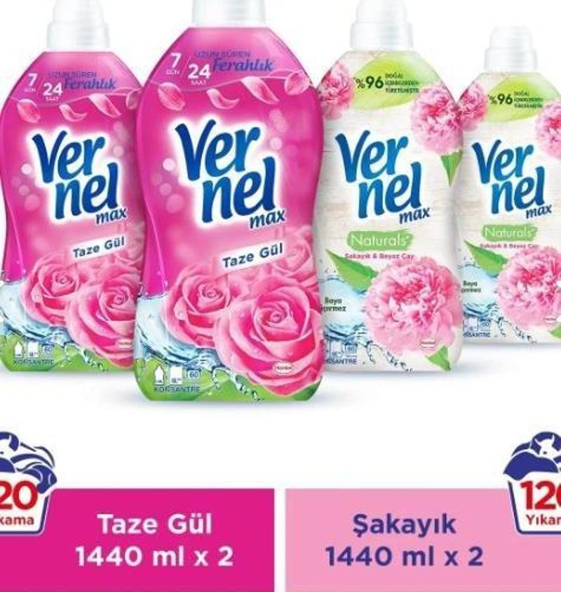 Max Konsantre Çamaşır Yumuşatıcısı 4 x 1440ml (240 Yıkama) 2 Taze Gül + 2 Şakayık