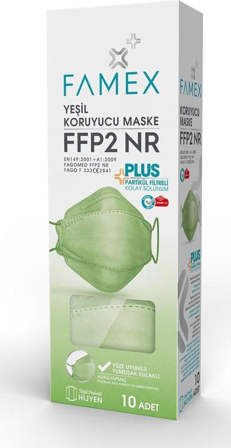 N95 FFP2 KORUYUCU MASKE YEŞİL RENK 10 ADET TEKLİ PAKET FİSH MODELİ