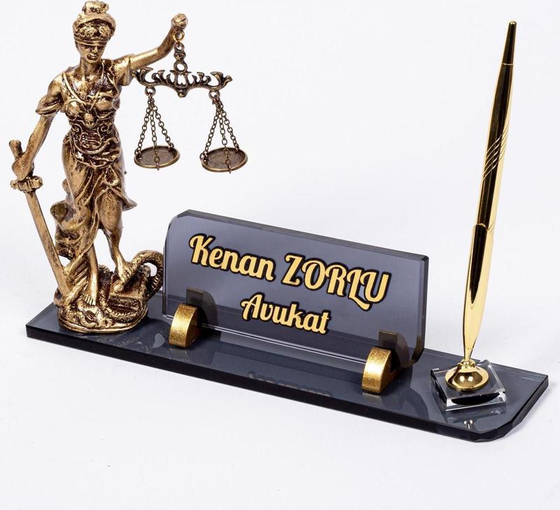 Themis Biblolu Kristal Masa İsimliği Hediye Avukat Ofis İsimlik