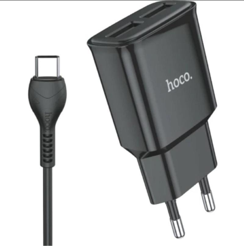 Çift USB Girişli Ev Şarj Aleti + Şarj Kablo TYPE-C Siyah