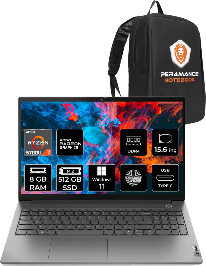 Thinkbook 15 G3 R7 5700U 8GB 512GB SSD 15.6'' FHD W11 HOME  21A40036TX & ÇANTA