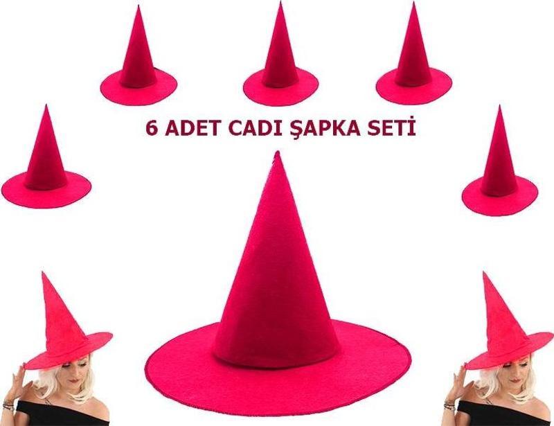 Parti Aksesuar Pembe Fuşya Renk Keçe Cadı Şapkası Yetişkin Çocuk Uyumlu 6 Adet