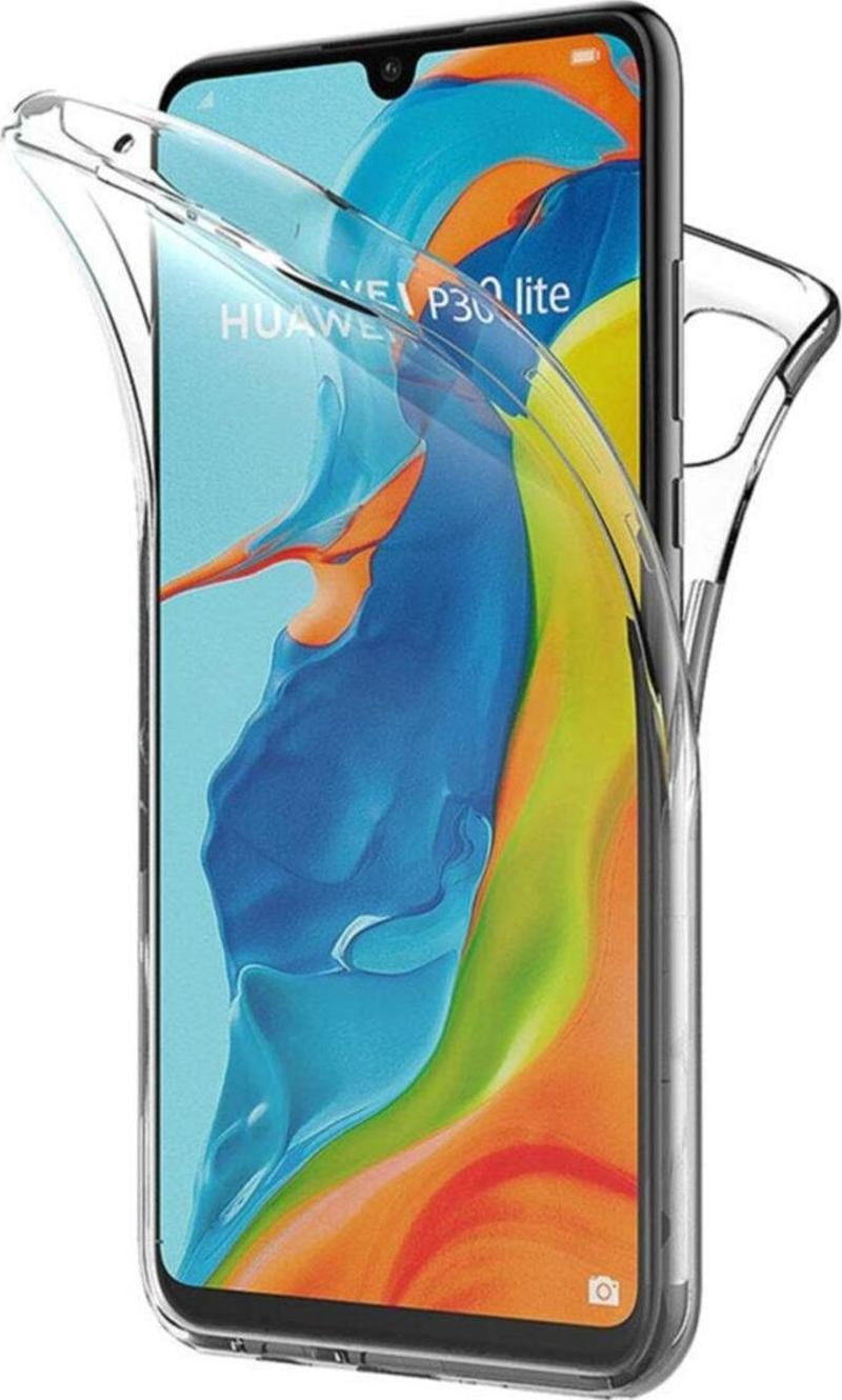 Huawei P30 Lite 360 Derece Kılıf Kristal Silikon Şeffaf Ön Arka