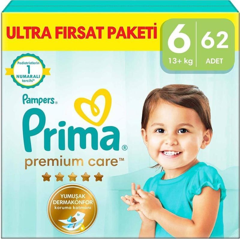 Bebek Bezi Premium Care 6 Beden 62 Adet Ekstra Large Fırsat Paketi