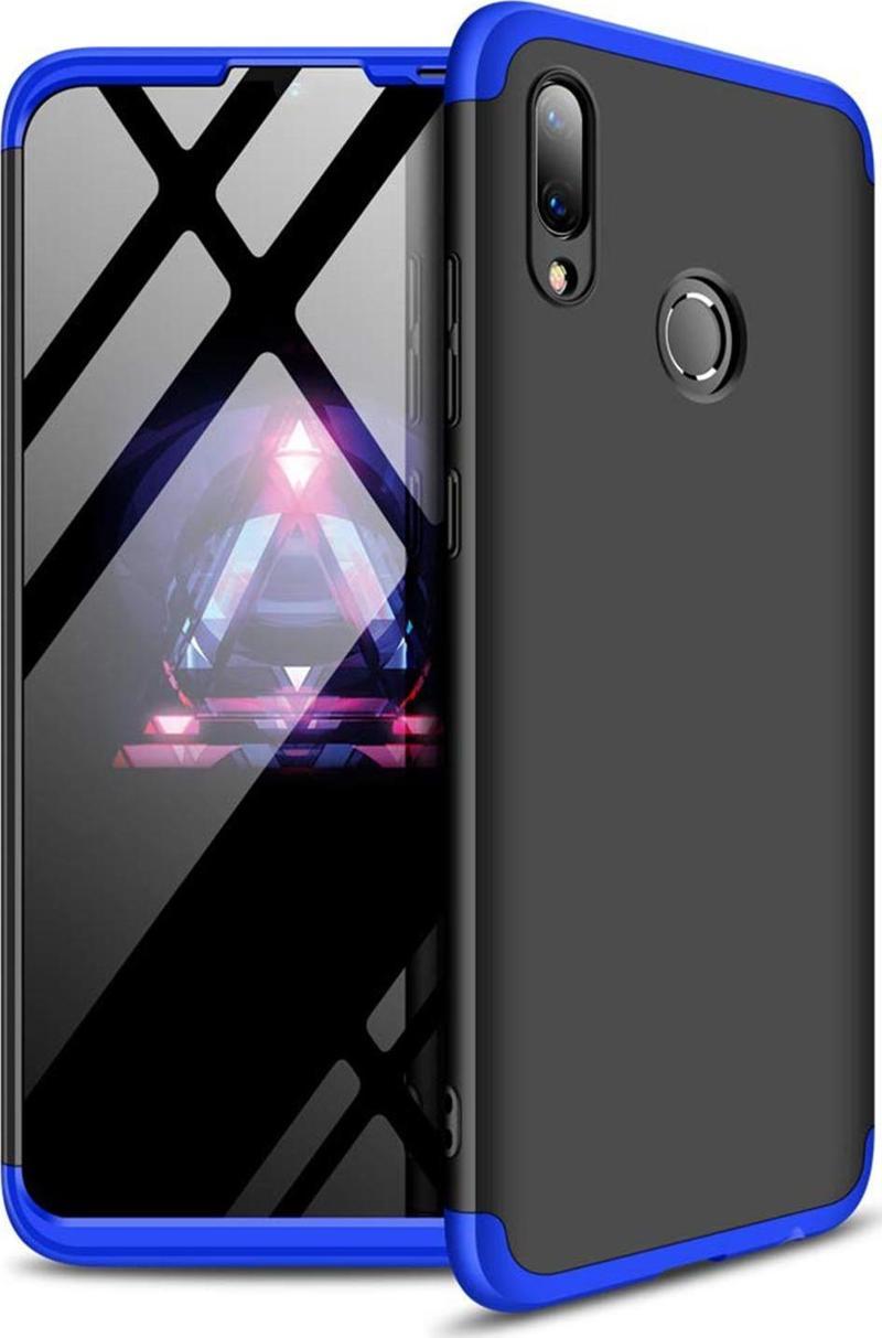 Huawei Y7 2019 Kılıf Double Dip 360 Protective Siyah Mavi