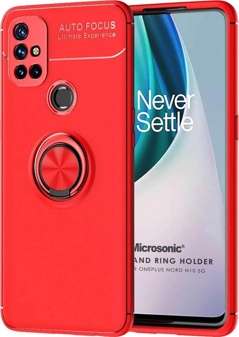 OnePlus Nord N10 5G Kılıf Kickstand Ring Holder Kırmızı