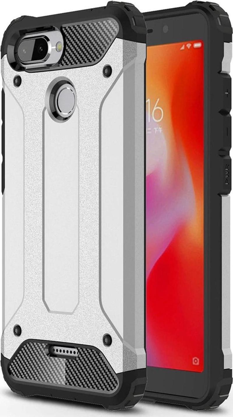 Xiaomi Redmi 6 Kılıf Rugged Armor Gümüş