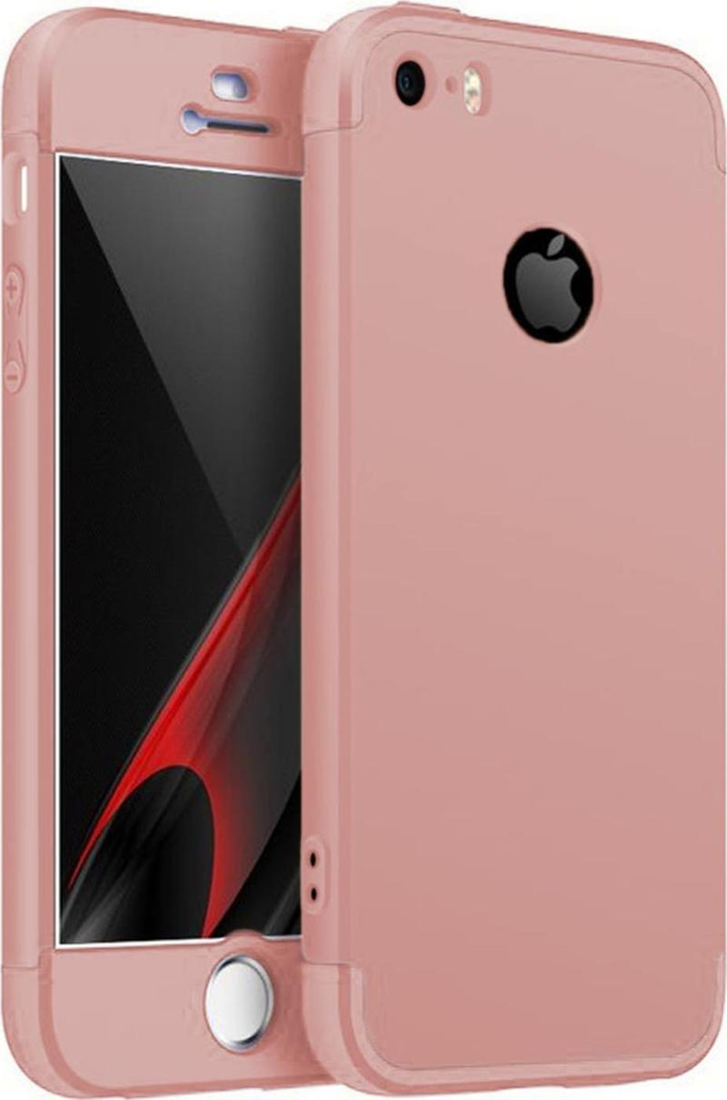 Apple iPhone 5 / 5S Kılıf Double Dip 360 Protective Rose Gold