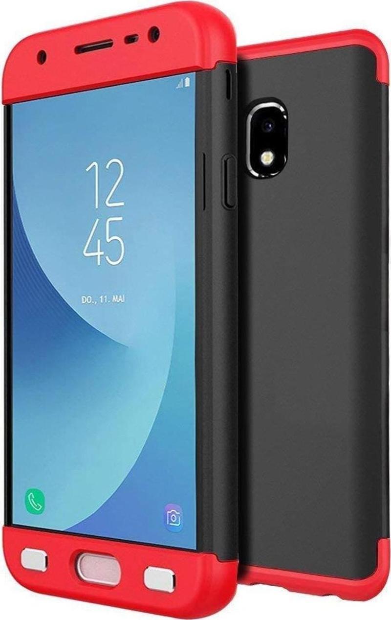 Samsung Galaxy J7 Pro Kılıf Double Dip 360 Protective Siyah Kırmızı