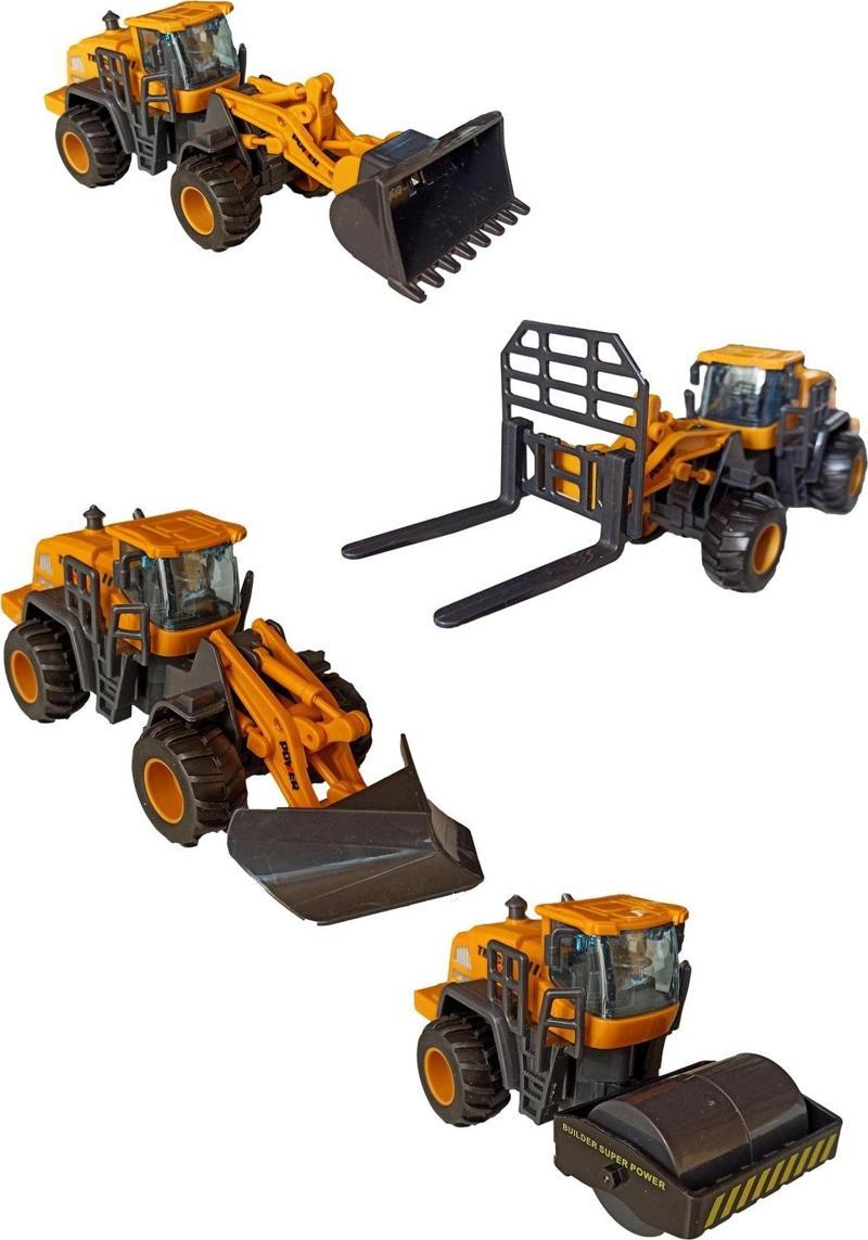 Oyuncak Iş Makineleri Dozer, Kar Küreme, Forklift Ve Silindir Seti