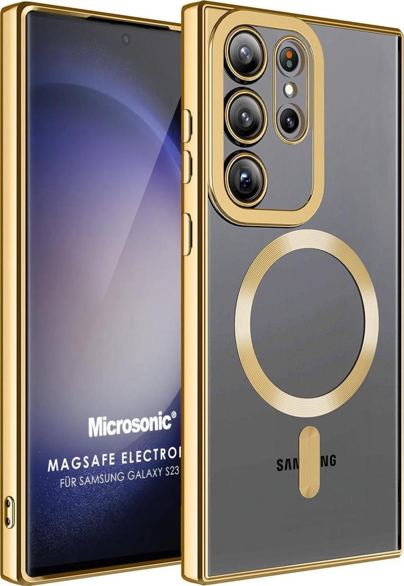 Samsung Galaxy S23 Ultra Kılıf MagSafe Luxury Electroplate Gold