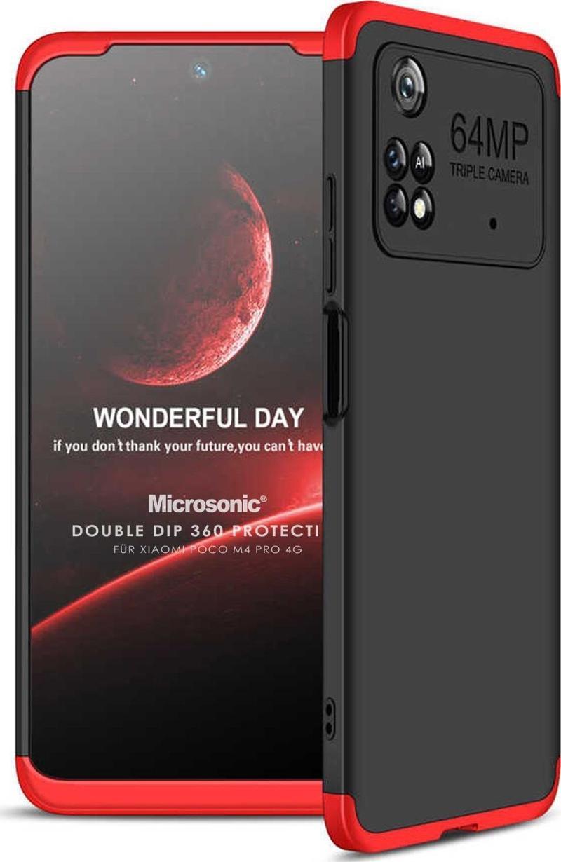 Xiaomi Poco M4 Pro 4G Kılıf Double Dip 360 Protective Siyah Kırmızı