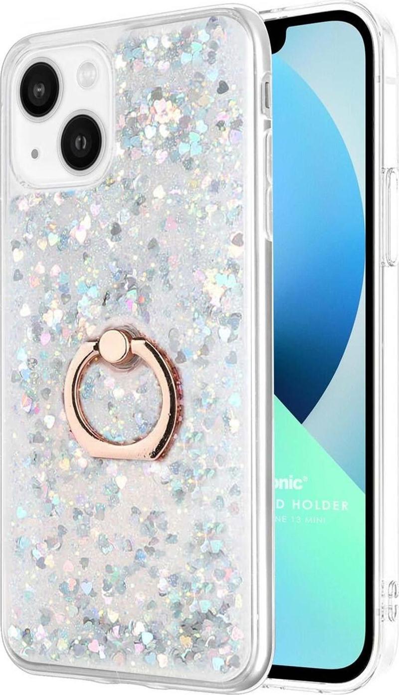 Apple iPhone 13 Kılıf Glitter Liquid Holder Gümüş