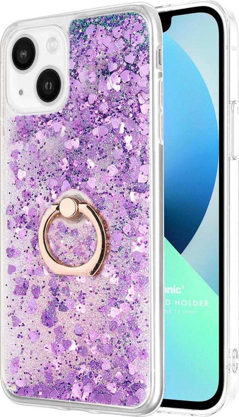 Apple iPhone 13 Kılıf Glitter Liquid Holder Mor