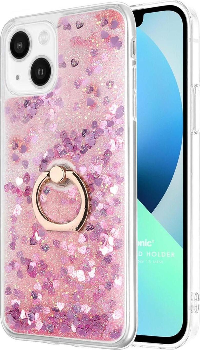 Apple iPhone 13 Kılıf Glitter Liquid Holder Pembe