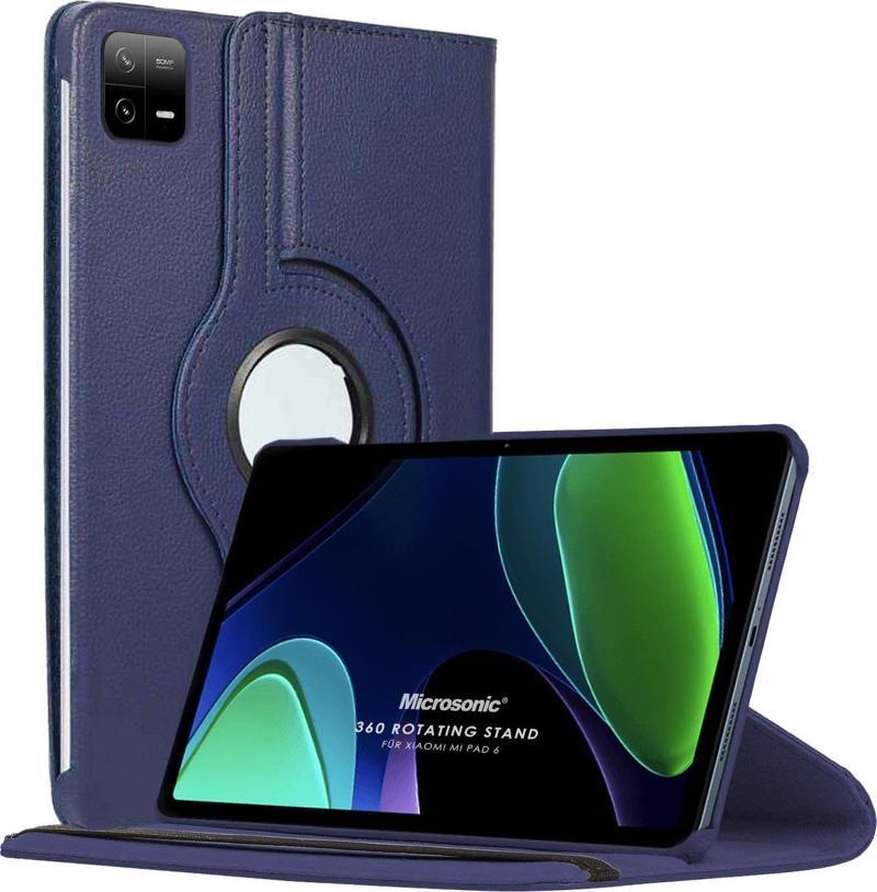 Xiaomi Pad 6 Kılıf 360 Rotating Stand Deri Lacivert