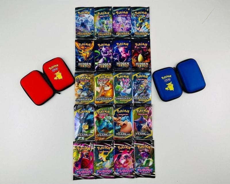 Pokemon Oyun Kartı 5 Set Bir Arada 2 Adet Pokemon Kart Koruma Çantası 20 Paket Kart ve 2 Adet Çanta