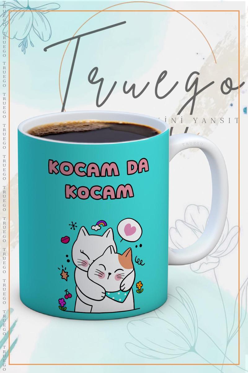 Baskılı Kupa Bardak Seramik Mug Yeşil - Kocam da Kocam