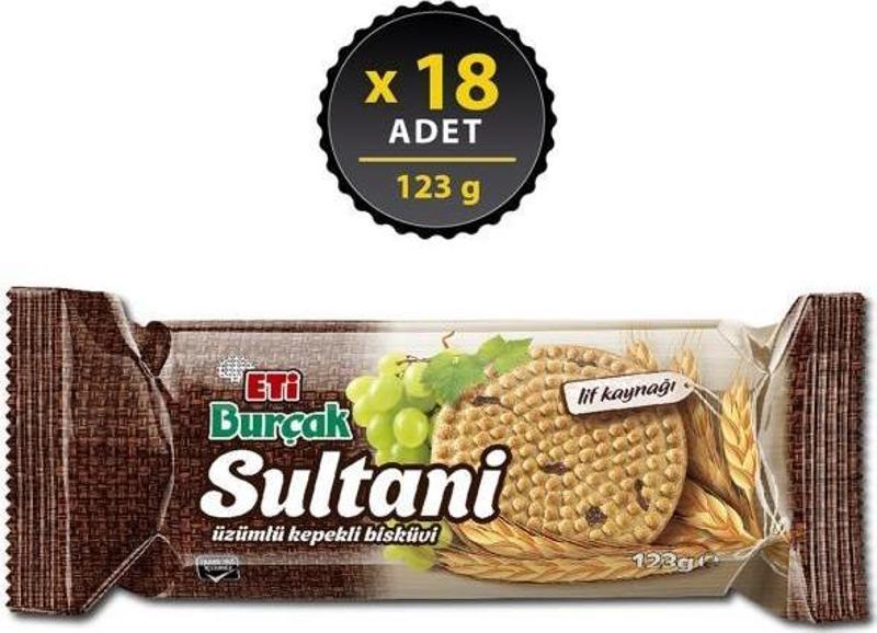 Burçak Sultani Üzümlü Kepekli Bisküvi 123 gr x 18 Adet