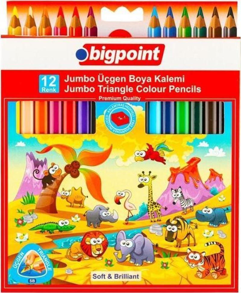 Jumbo Üçgen Kuru Boya Kalemi 12 Renk