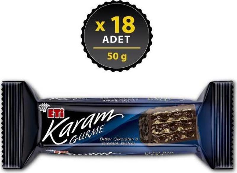 Karam Gurme Bitter Çikolatalı Gofret 50 gr x 18 Adet