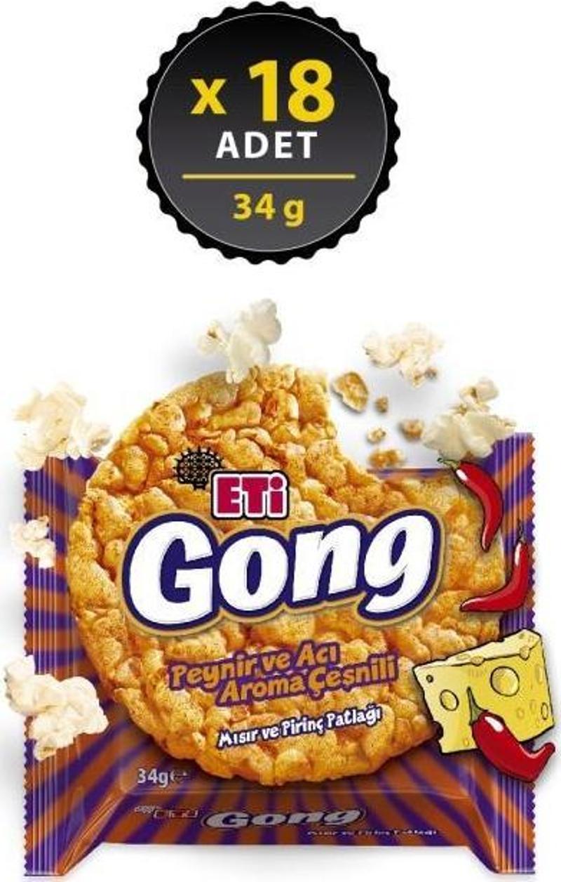 Gong Peynir ve Acı Aroma Çeşnili Mısır ve Pirinç Patlağı 34 gr x 18 Adet