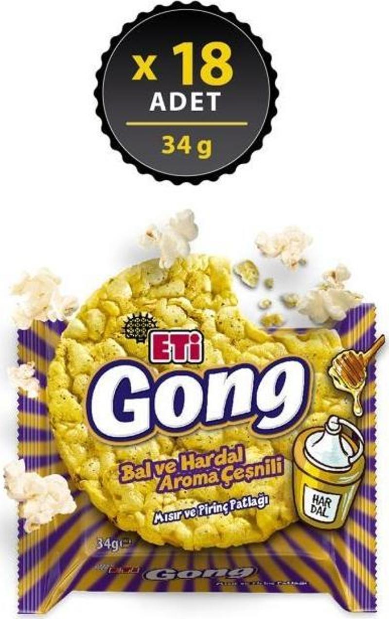 Gong Bal ve Hardal Aroma Çeşnili Mısır ve Pirinç Patlağı 34 gr x 18 Adet