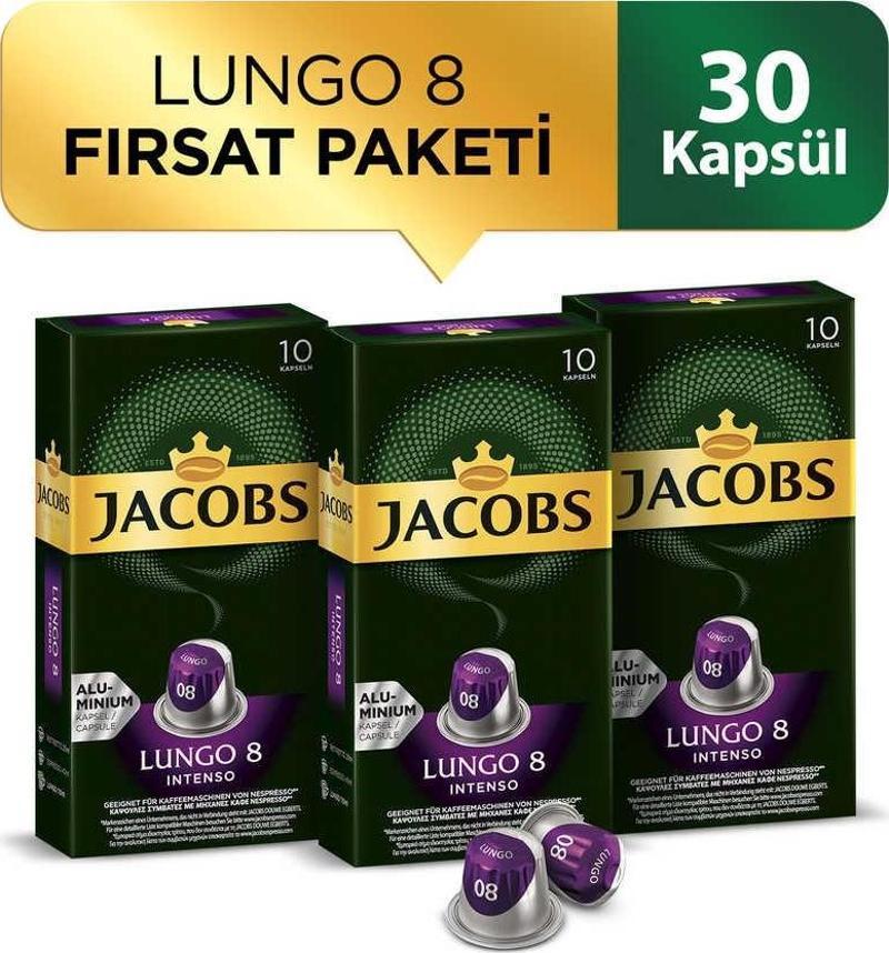 Lungo 8 Intenso Nespresso Uyumlu Alüminyum Kapsül Kahve 10 Adet X 3 Paket