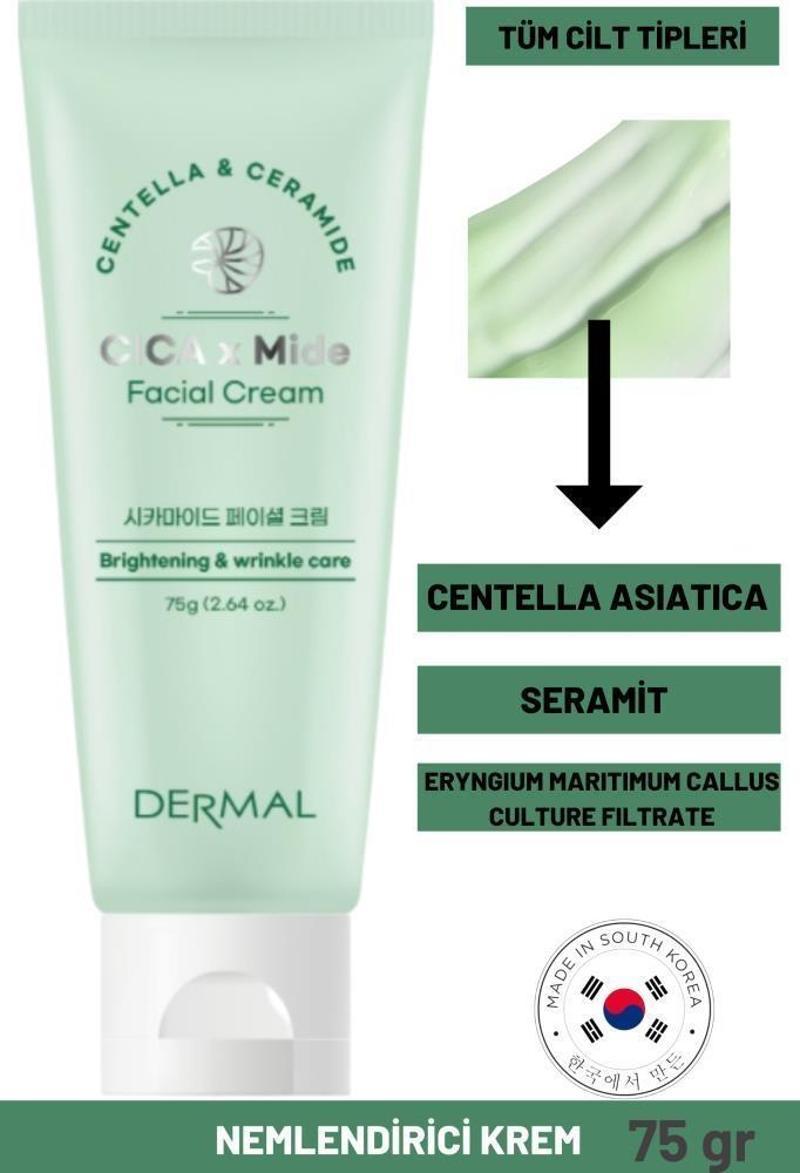 CICA x Mide Facial Cream Centella Asiatica ve Seramid Özlü Aydınlatıcı ve Kırışıklık Bakımı Yüz Kremi 75 ML