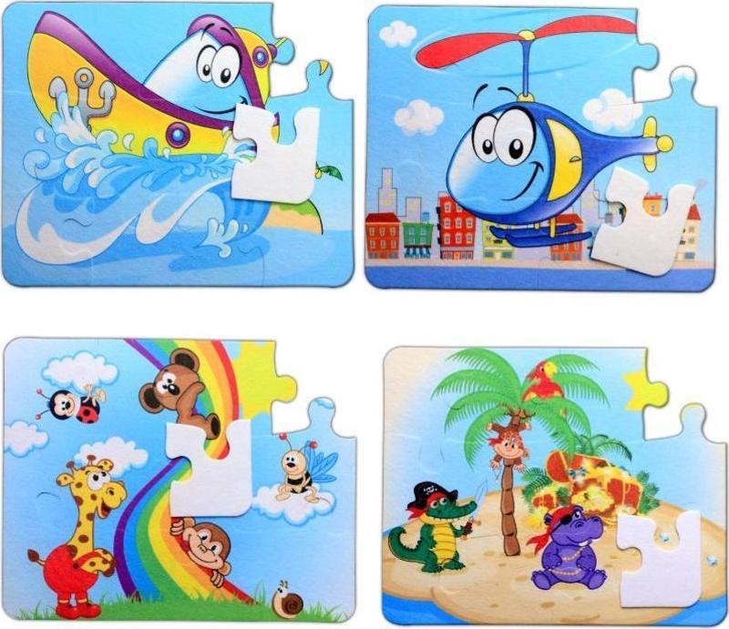 4 Set - 48 Parça Tox Tekne , Helikopter ve Gökkuşağı 3+ Keçe Yapboz - 3 Yaş Puzzle T005 T042