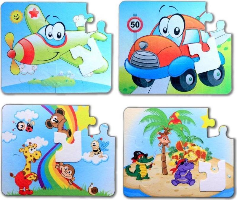 4 Set - 48 Parça Tox Uçak, Araba ve Gökkuşağı 3+ Keçe Yapboz - 3 Yaş Puzzle T004 T042