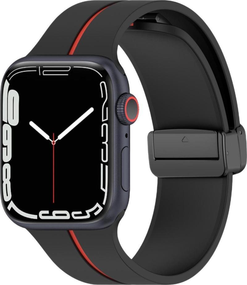 Apple Watch Ultra 2 Kordon Ribbon Line Siyah Kırmızı