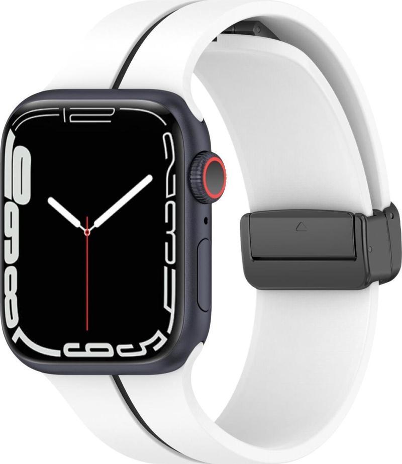 Apple Watch Ultra 2 Kordon Ribbon Line Beyaz Siyah