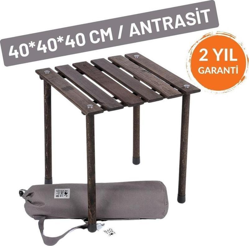 40*40*40 Cm Ahşap Katlanır Rulo Kamp Ve Piknik Masası Antrasit