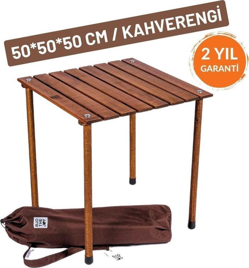 50x50x50 cm Ahşap Katlanır Rulo Kamp Ve Piknik Masası Kahverengi