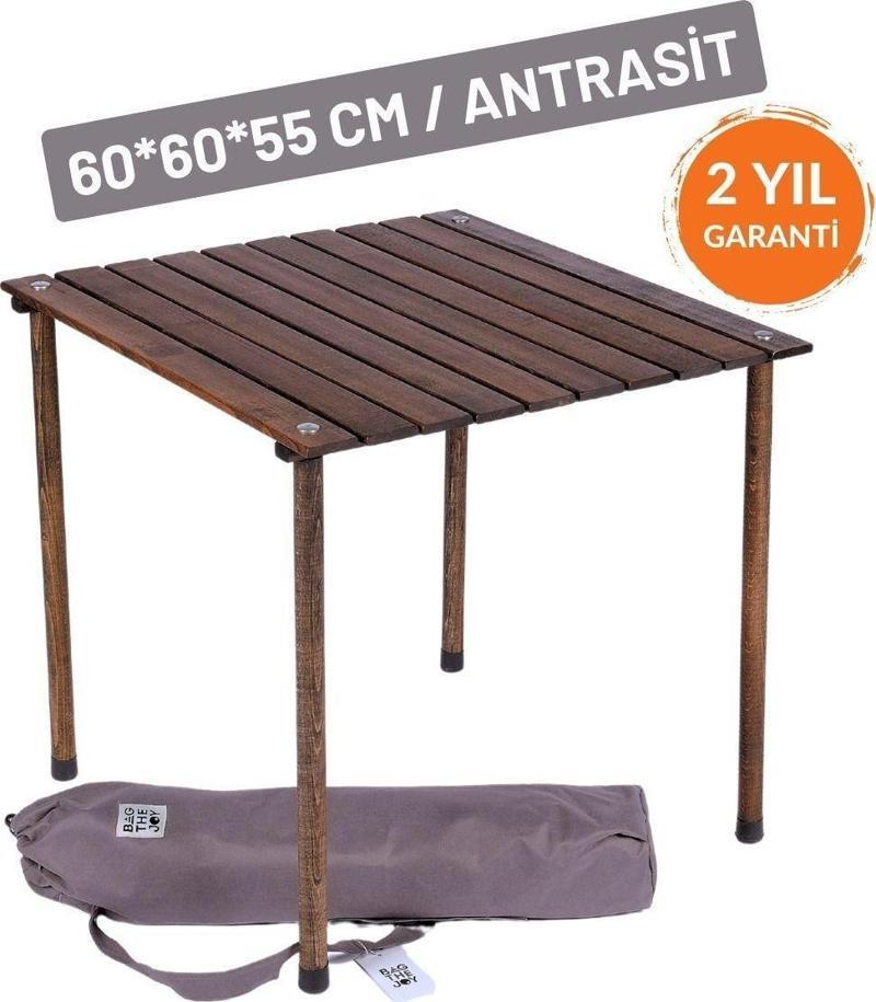 60*60*55 Cm Ahşap Katlanır Rulo Kamp Ve Piknik Masası Antrasit