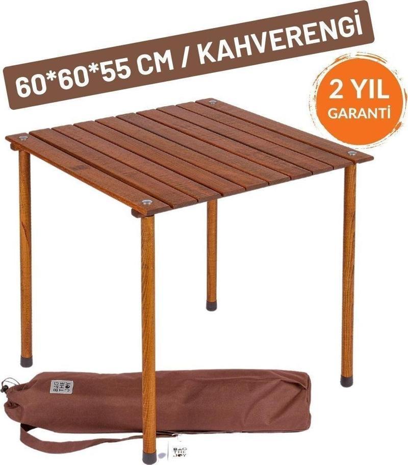 60*60*55 Cm Ahşap Katlanır Rulo Kamp Ve Piknik Masası Kahverengi