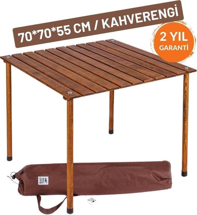 70*70*55 cm Ahşap Katlanır Rulo Kamp Ve Piknik Masası Kahverengi