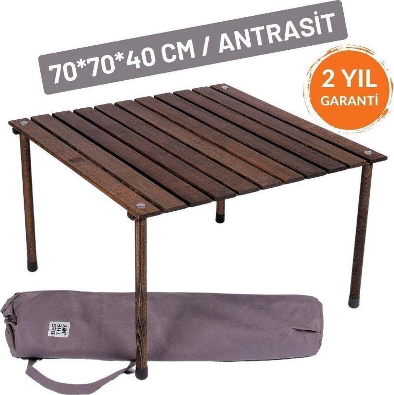 70x70x40 cm Ahşap Katlanır Rulo Kamp Ve Piknik Masası Antrasit