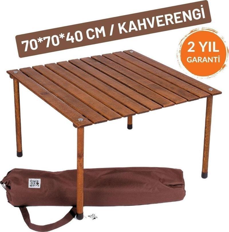 70x70x40 cm Ahşap Katlanır Rulo Kamp Ve Piknik Masası Kahverengi