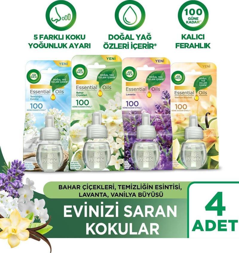 Elektrikli Oda Kokusu Yedek Şişe 4 lü Set ( 1 Bahar -1 Temizlik -1 Lavanta -1 Vanilya)