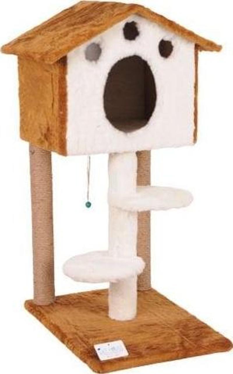 S06 Basamaklı Yuvalı Kedi Tırmalama Evi Kahverengi 98 Cm