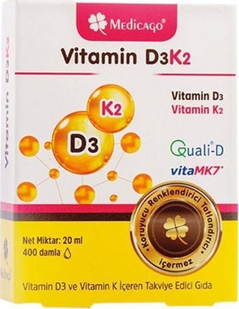 Vitamin D3K2 Vitamin D3 Ve Vitamin K2 İçeren Takviye Edici Gıda 400 Damla 20ml